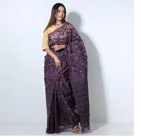 Dust Purple color Cotton Saree